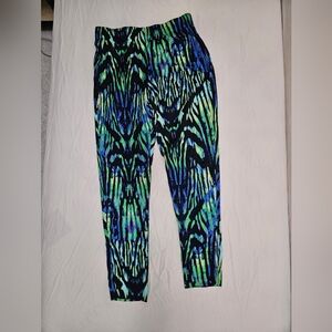 Halston Heritage Pants Silky Silk Blend 8 Zip Ankles Pockets Tie Dye Bold Fun